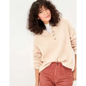 AMERICAN EAGLE Knit Henley Sweater Size M Tan/Cream